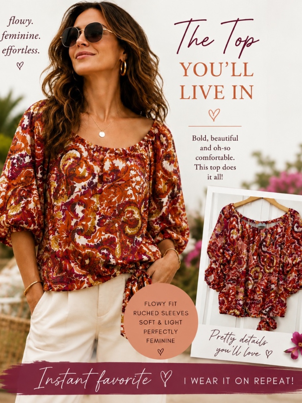 CeCe Off-the-Shoulder Paisley Tie Hem Blouse | Size Medium | Boho Chic